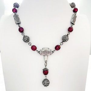 Chico's Vintage Purple and Silver Embossed Beads Necklace